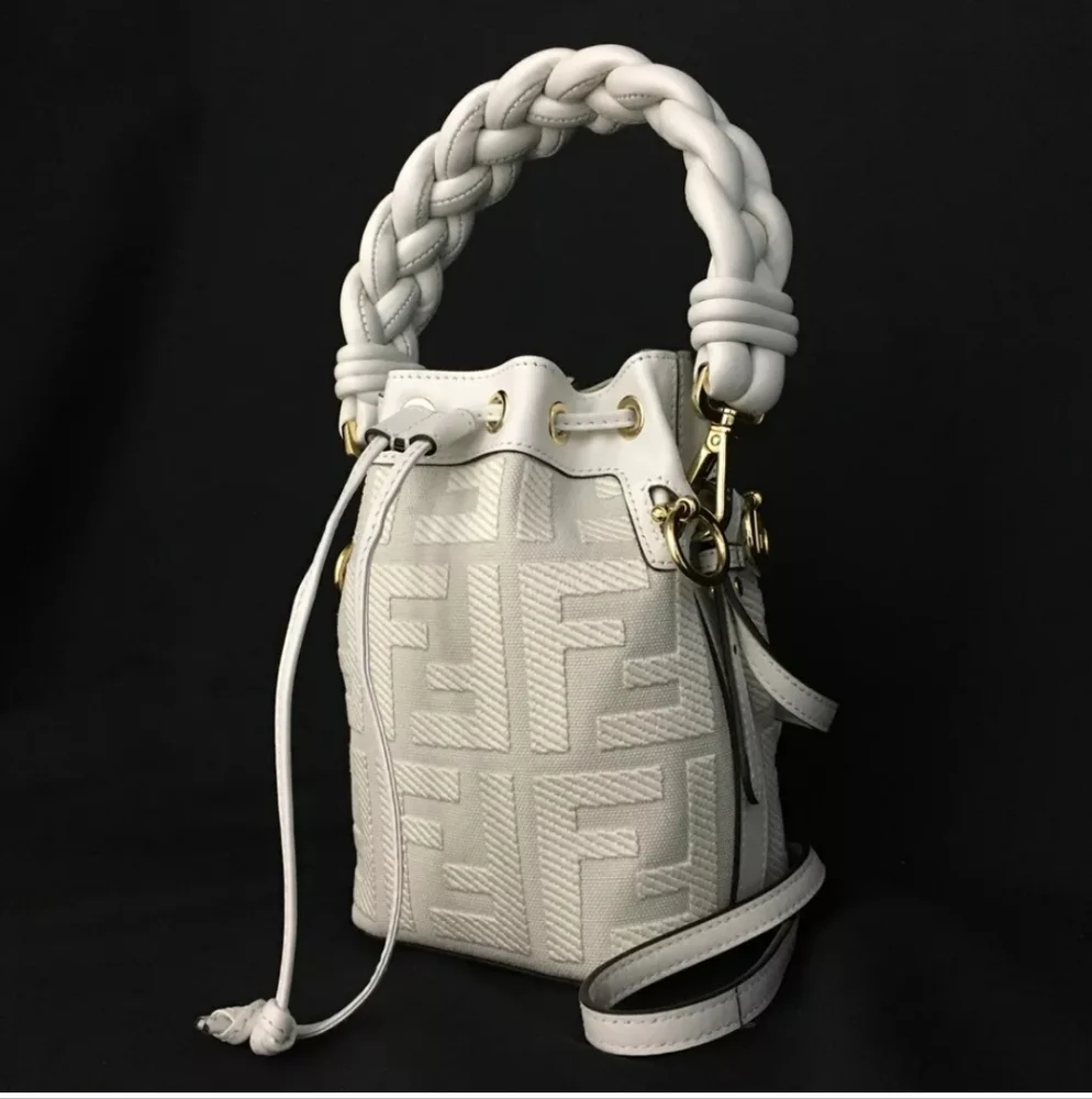 FENDI MON TRESOR Canvas Leather 2WAY Shoulder Bag White - Picture 4 of 10